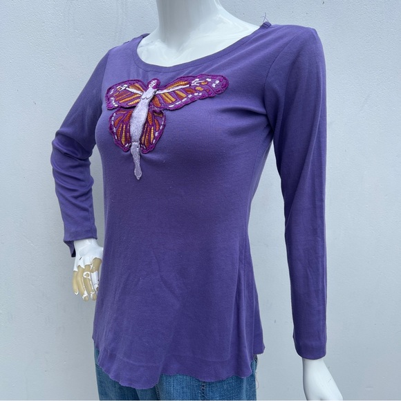 VTG Butterfly Goddess Embroidered Patch Purple Top - Picture 5 of 13